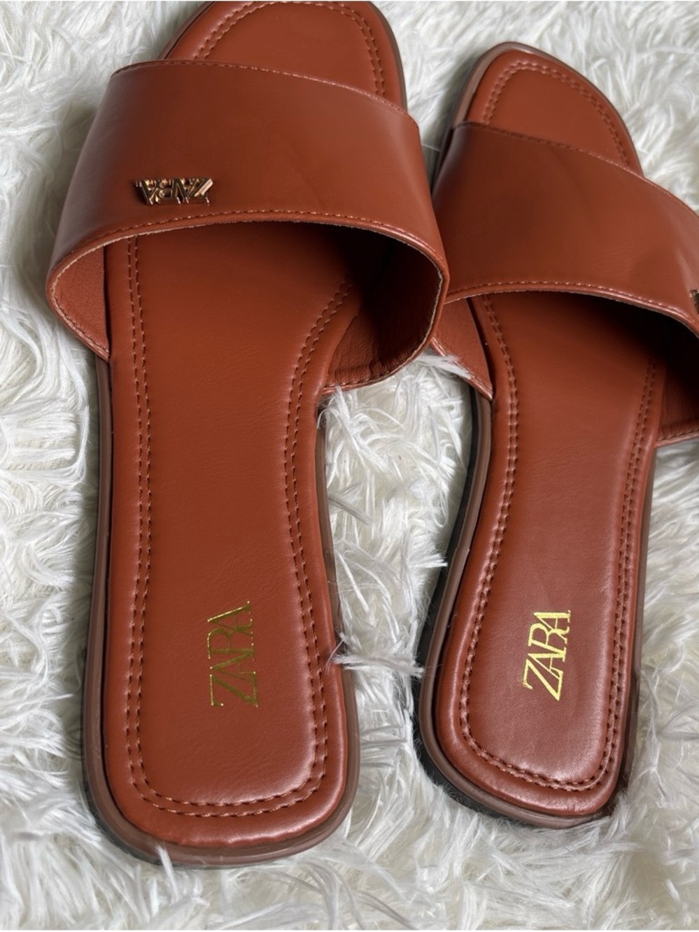 ZARA Women's Burnt Orange Slide Sandals